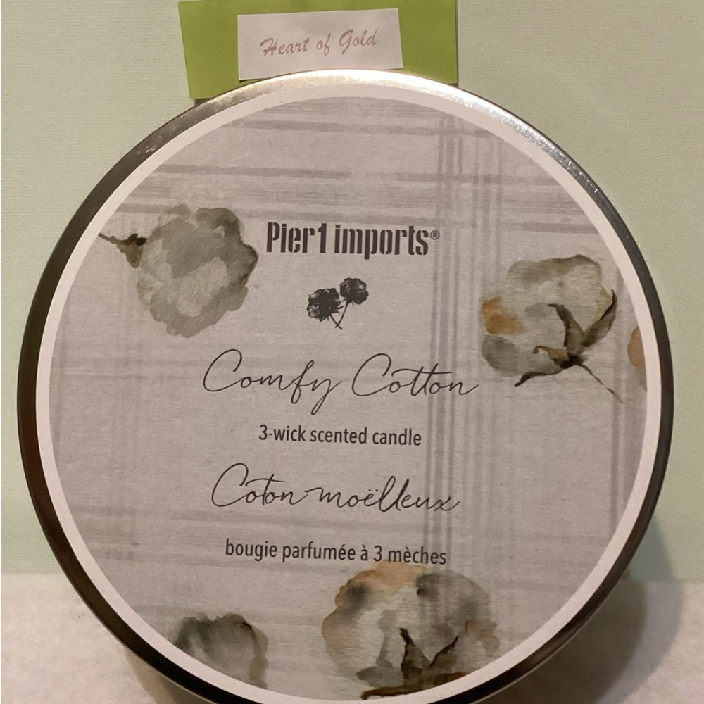Pier 1 Imports "Comfy Cotton" 3-Wick Scented Candle - Soft Neutrals